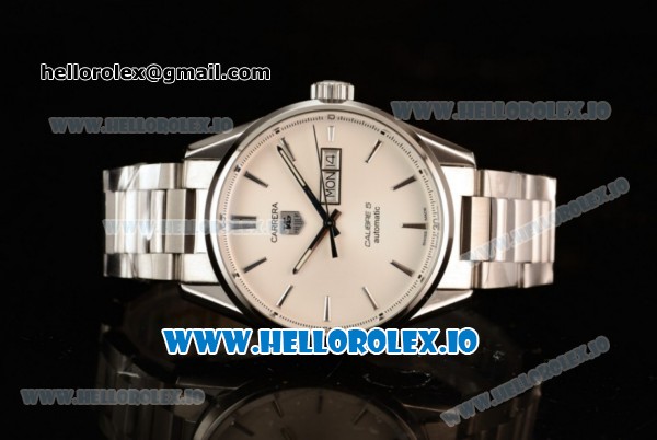 Tag Heuer Carrera Calibre 5 Swiss ETA 2824 Automatic Steel Case White Dial With Stick Markers Steel Bracelet - Click Image to Close